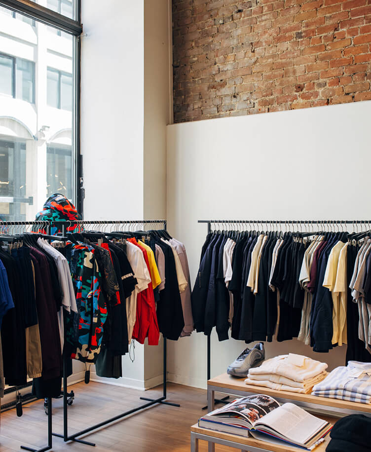 Image of clothes in apparel store.