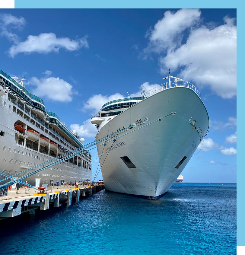 Image of docked cruise ships.