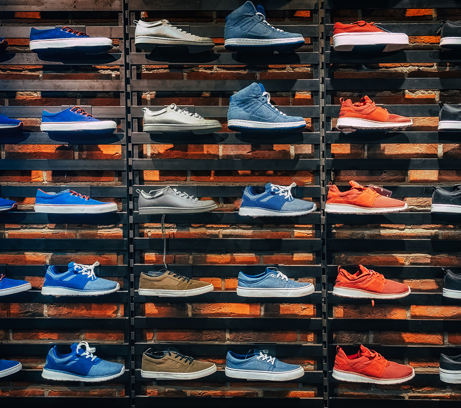 Image of retail wall of shoes.