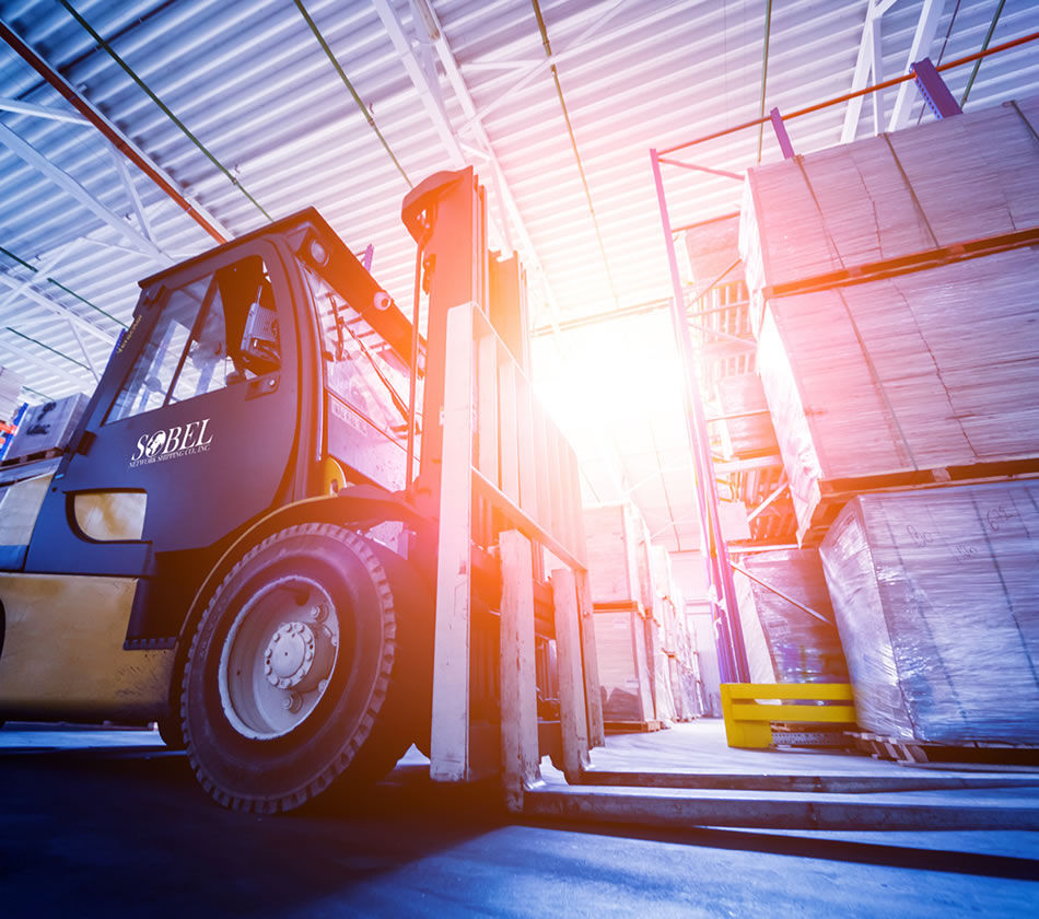 Warehouse image with Sobel-branded forklift